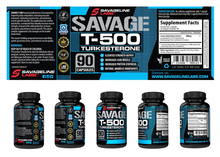 Savageline Labs T-500 Turkesterone (90 Tablets)